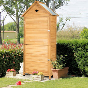 Wooden Lockable Garden Tool Storage Cabinet for Outdoor Patio