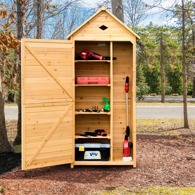 Wooden Lockable Garden Tool Storage Cabinet for Outdoor Patio