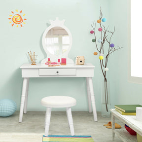 Wooden Princess Makeup Table with Cushioned Stool for Kids