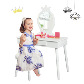 Wooden Princess Makeup Table with Cushioned Stool for Kids