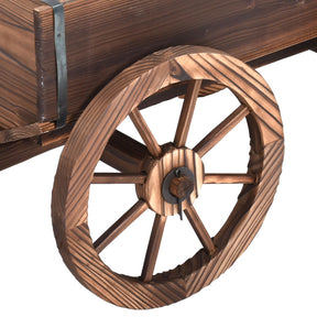 Wooden Wagon Planter Pot Stand with Wheels for Garden or Patio