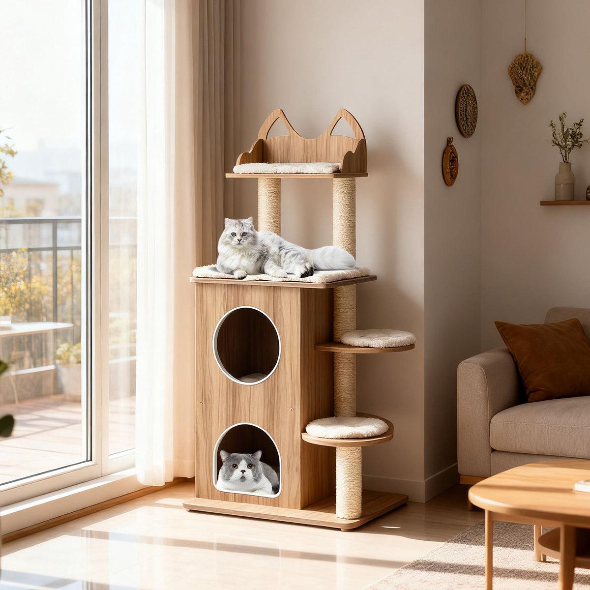 Wooden Cat Tree 48 Inch Cat Tower for Indoor Cats with 2-floor Condo