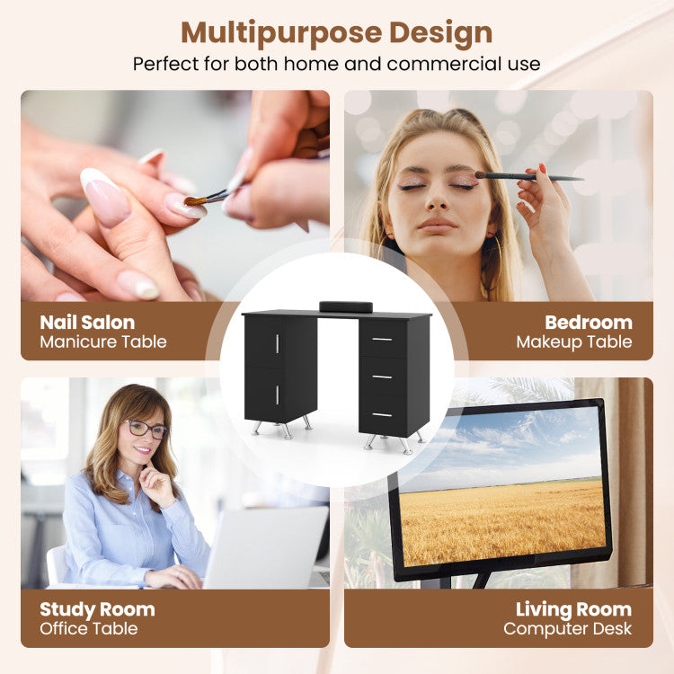 Wooden Manicure Table Nail Desk with Drawers Wrist Rest