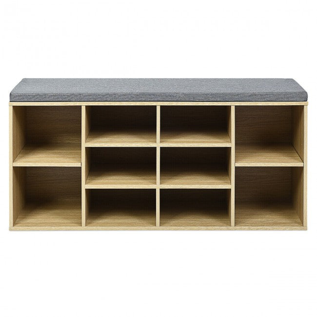 10-Cube Shoe Rack Entryway Organizer Shoe Bench with Storage Padded Cu