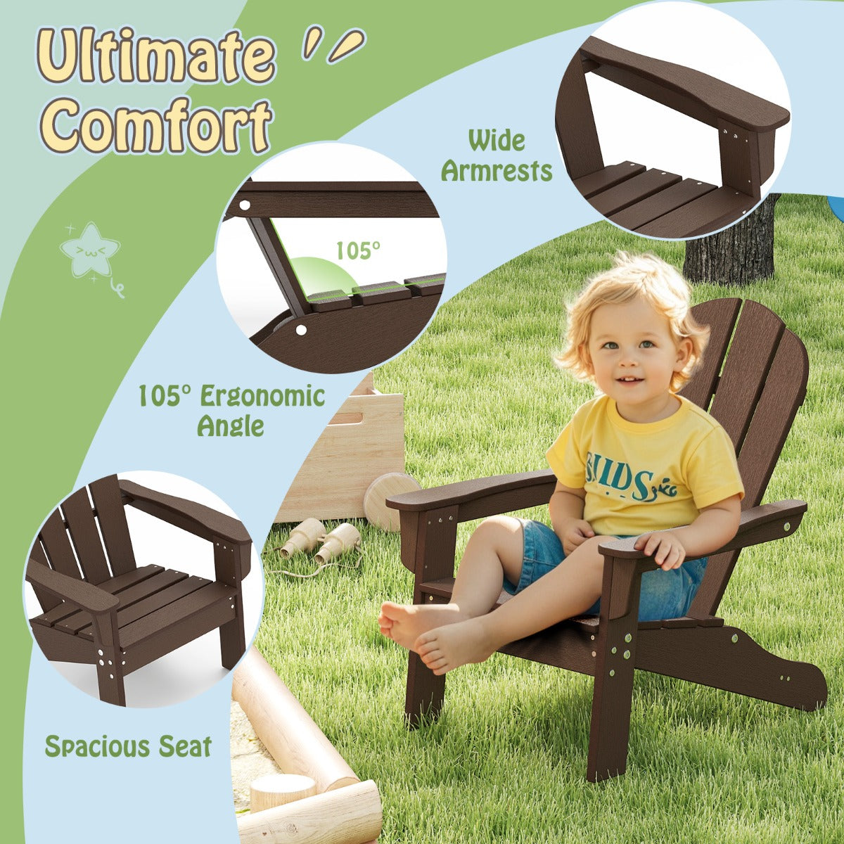 All-Weather HDPE Toddler Lawn Chair with Ergonomic Design