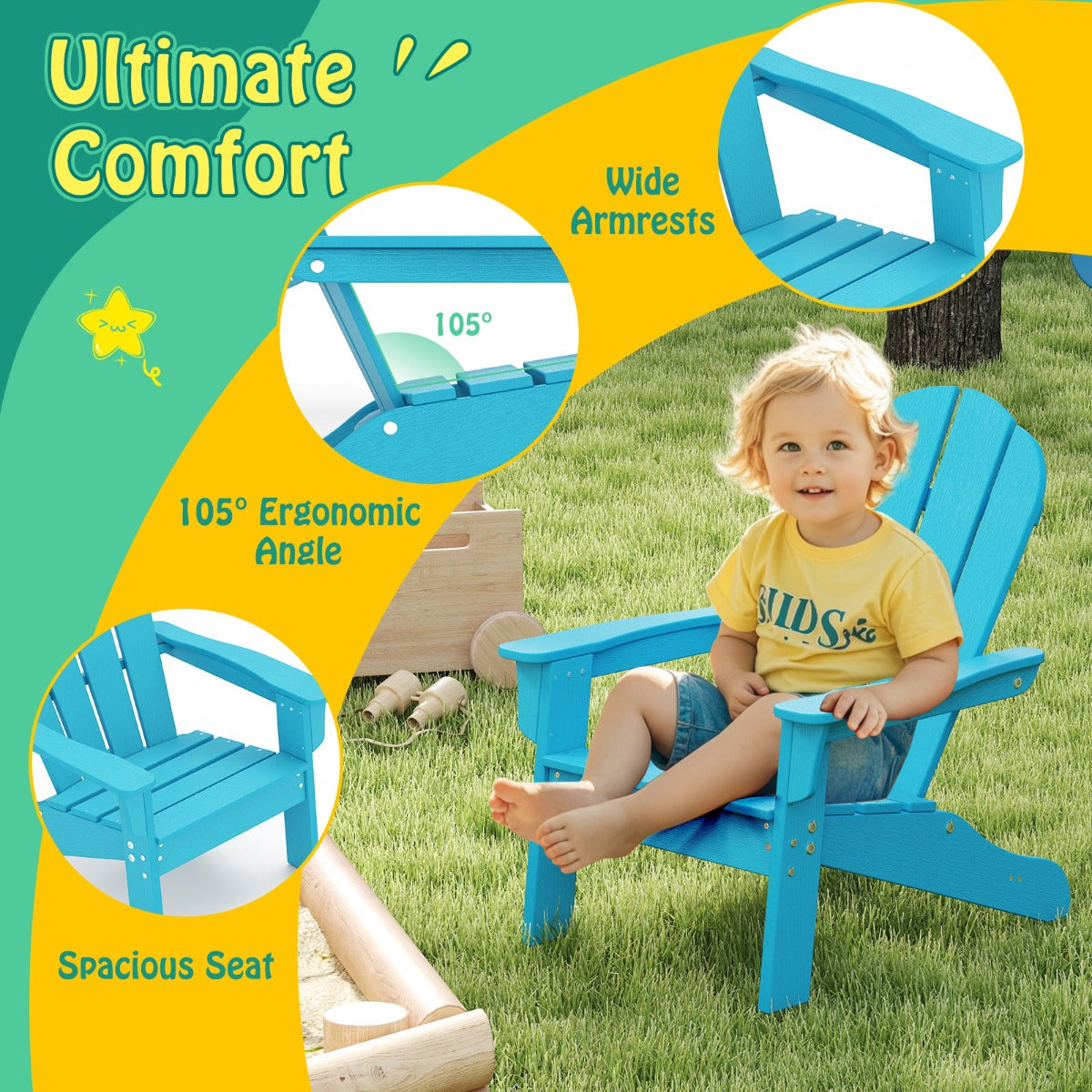 All-Weather HDPE Toddler Lawn Chair with Ergonomic Design