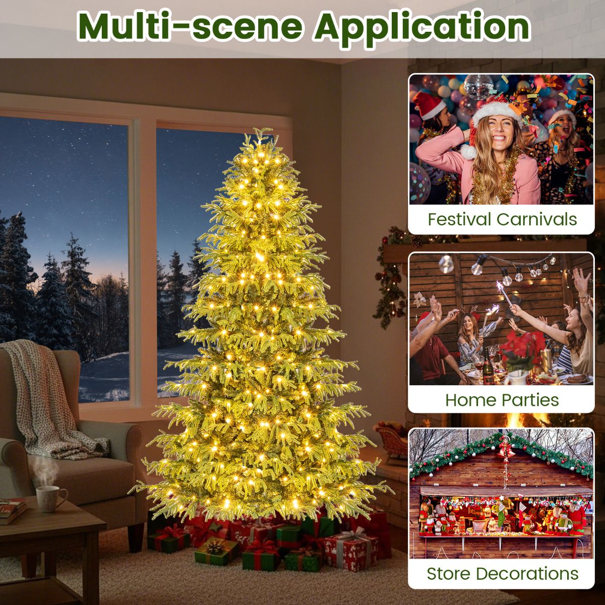 Artificial Christmas Tree with Warm White LED Lights and Branch Tips