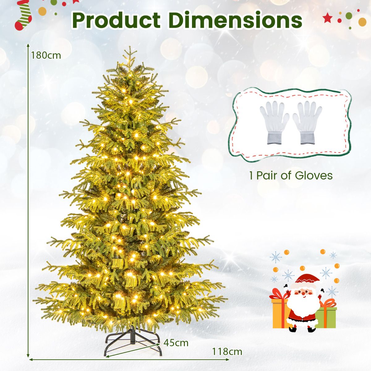 Artificial Christmas Tree with Warm White LED Lights and Branch Tips
