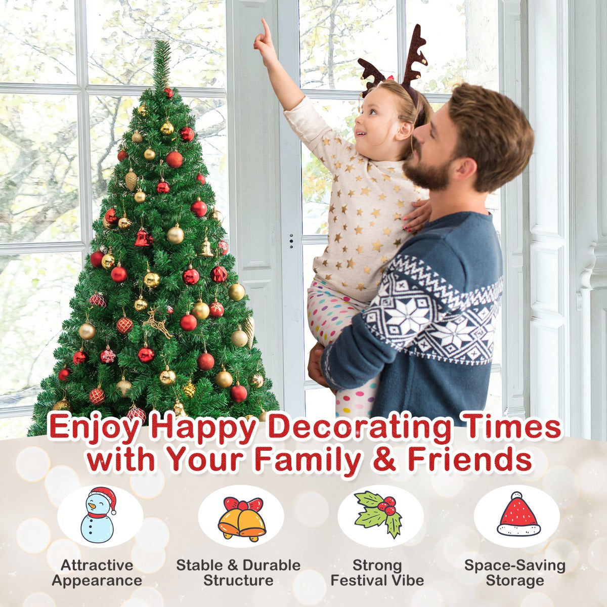 1.8M Artificial Christmas Tree Xmas Pine Tree with Solid Metal Legs