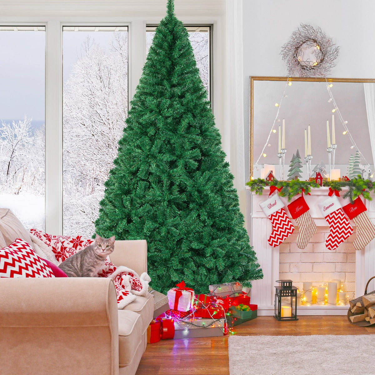 2.4m Artificial Christmas Tree Xmas Pine Tree with Solid Metal Legs