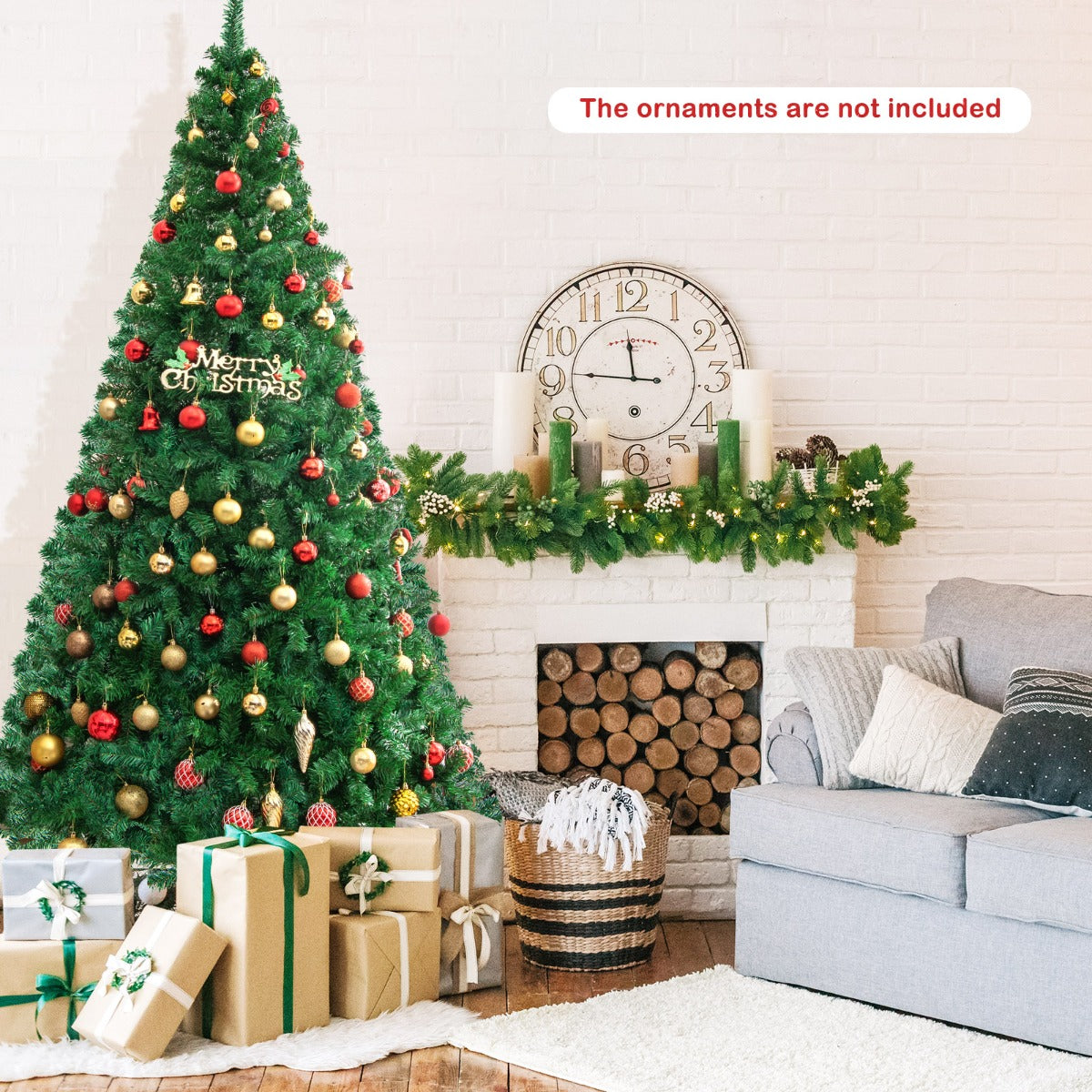 2.4m Artificial Christmas Tree Xmas Pine Tree with Solid Metal Legs