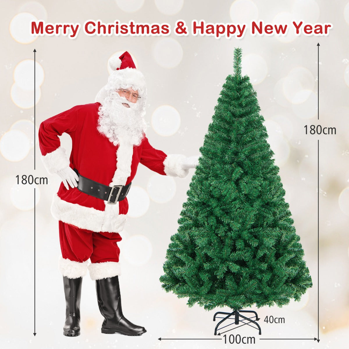 1.8M Artificial Christmas Tree Xmas Pine Tree with Solid Metal Legs