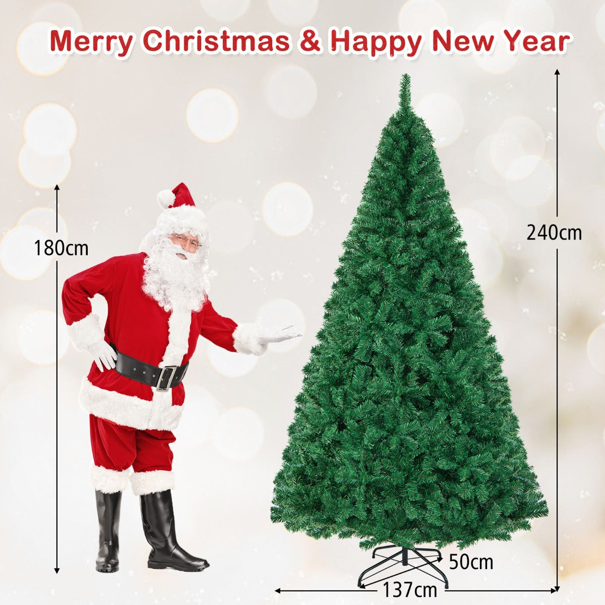 2.4m Artificial Christmas Tree Xmas Pine Tree with Solid Metal Legs