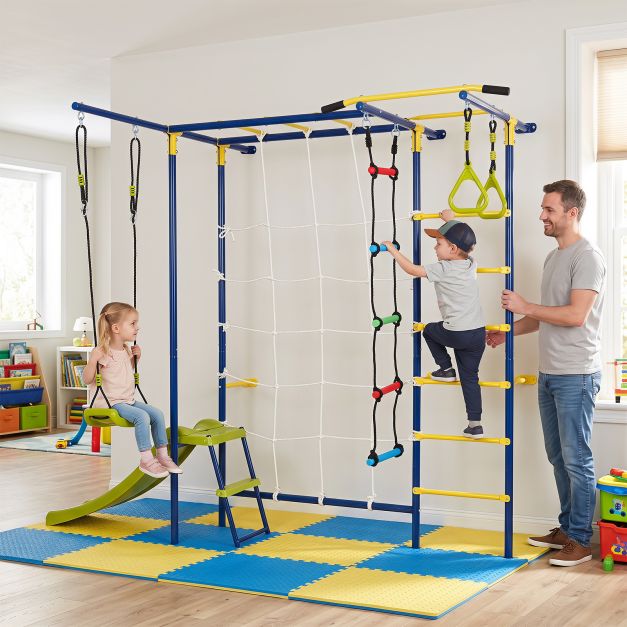 8-in-1 Wall Mount Indoor Jungle Gym for Kids Ages 3+
