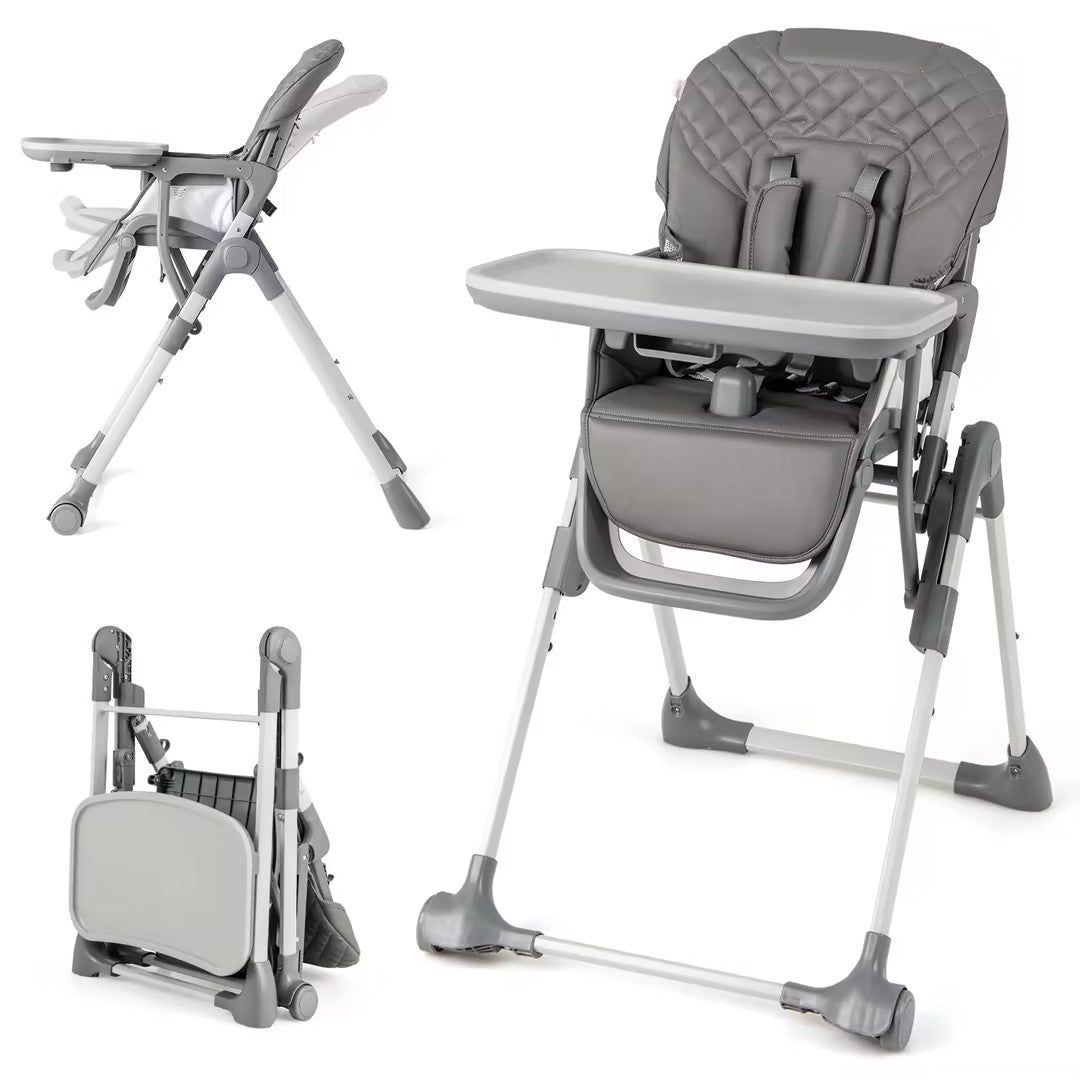 Hikidspace Foldable High Chair for Babies and Toddlers, Portable Adjustable Highchair with Footrest