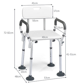 Non-Slip Height Adjustable Shower Chair with Removable Back and Padded Arms