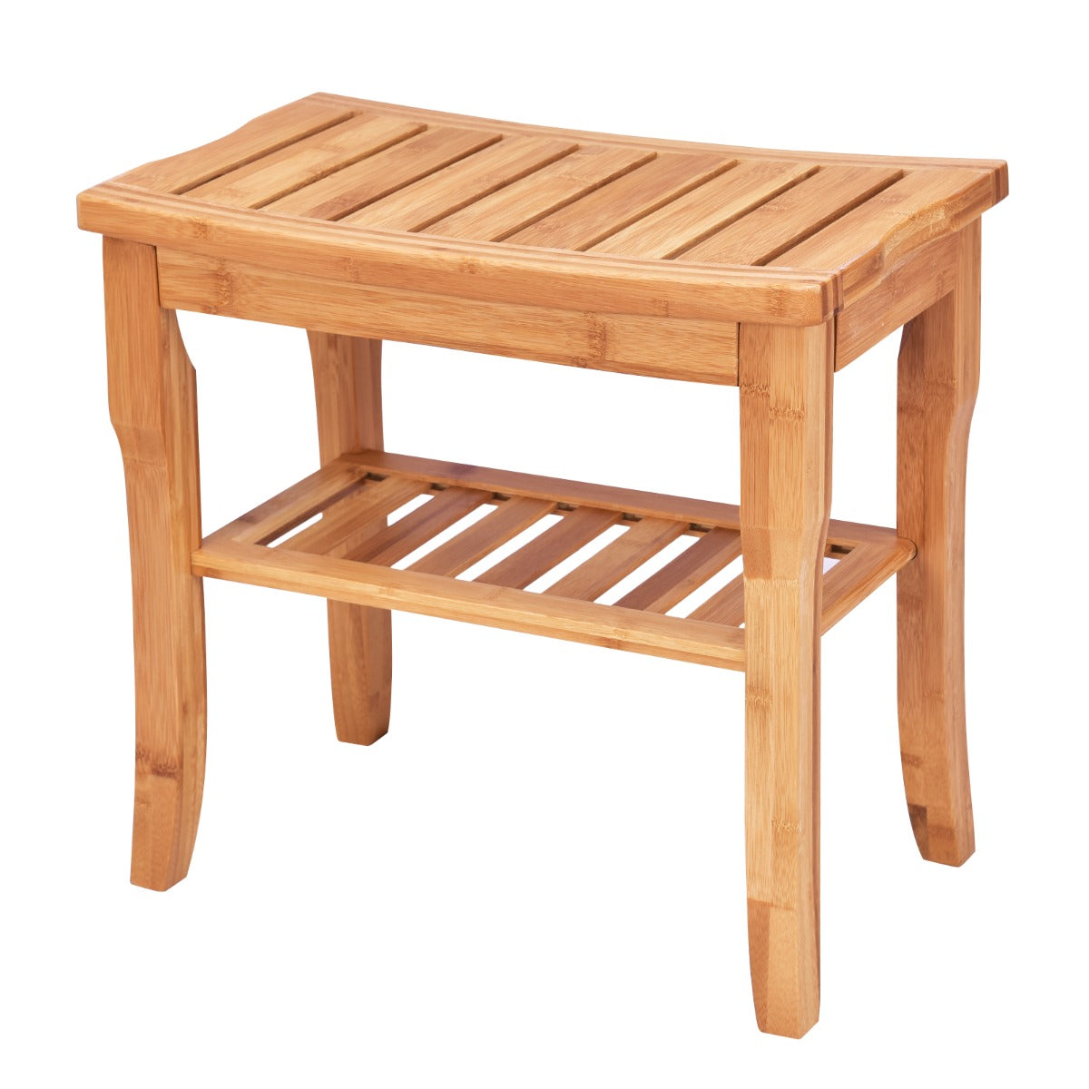 Bamboo Shower Bench Seat with Storage Shelf for Bath