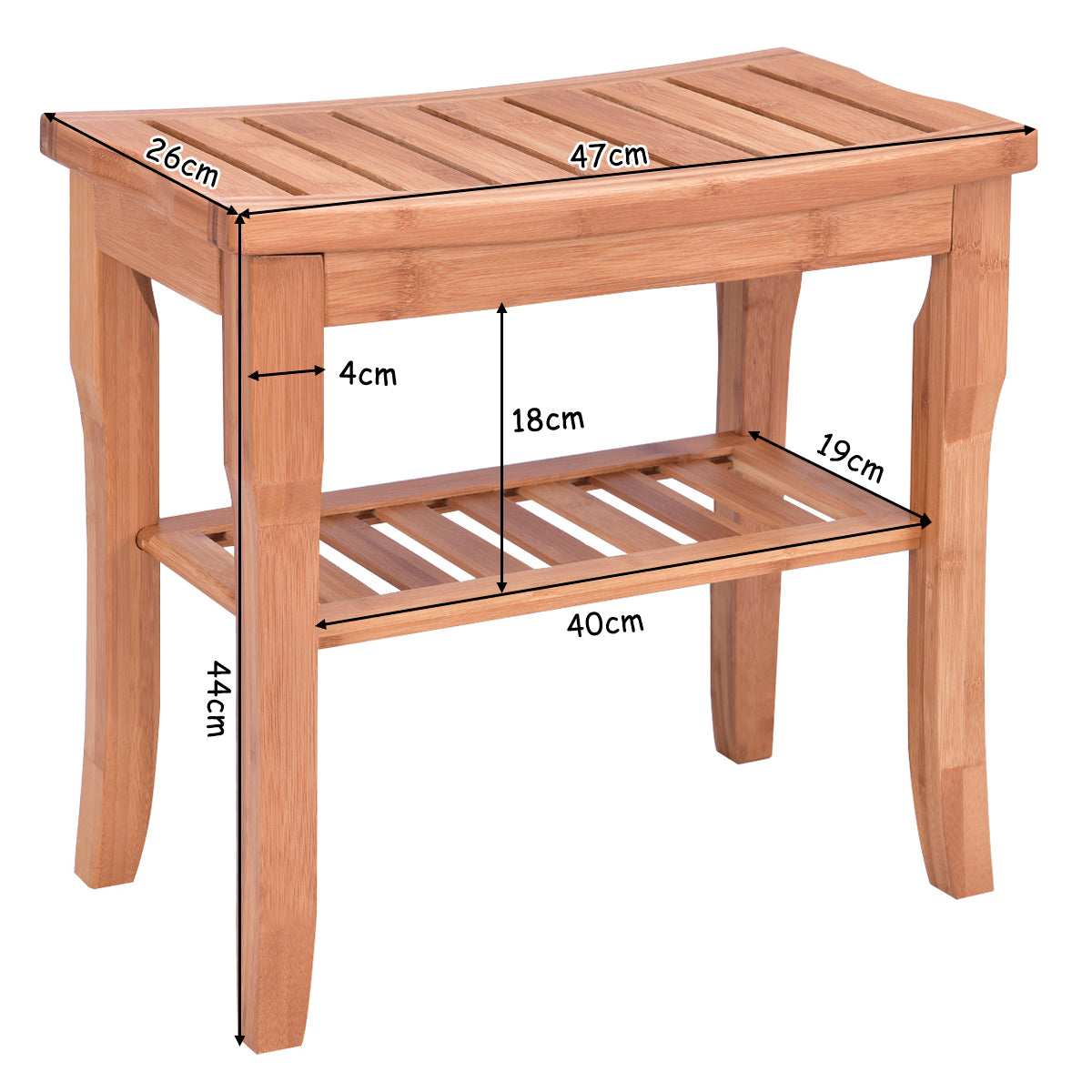 Bamboo Shower Bench Seat with Storage Shelf for Bath