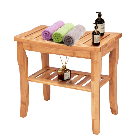 Bamboo Shower Bench Seat with Storage Shelf for Bath
