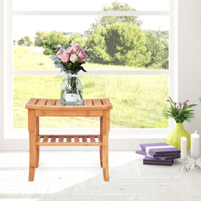 Bamboo Shower Bench Seat with Storage Shelf for Bath