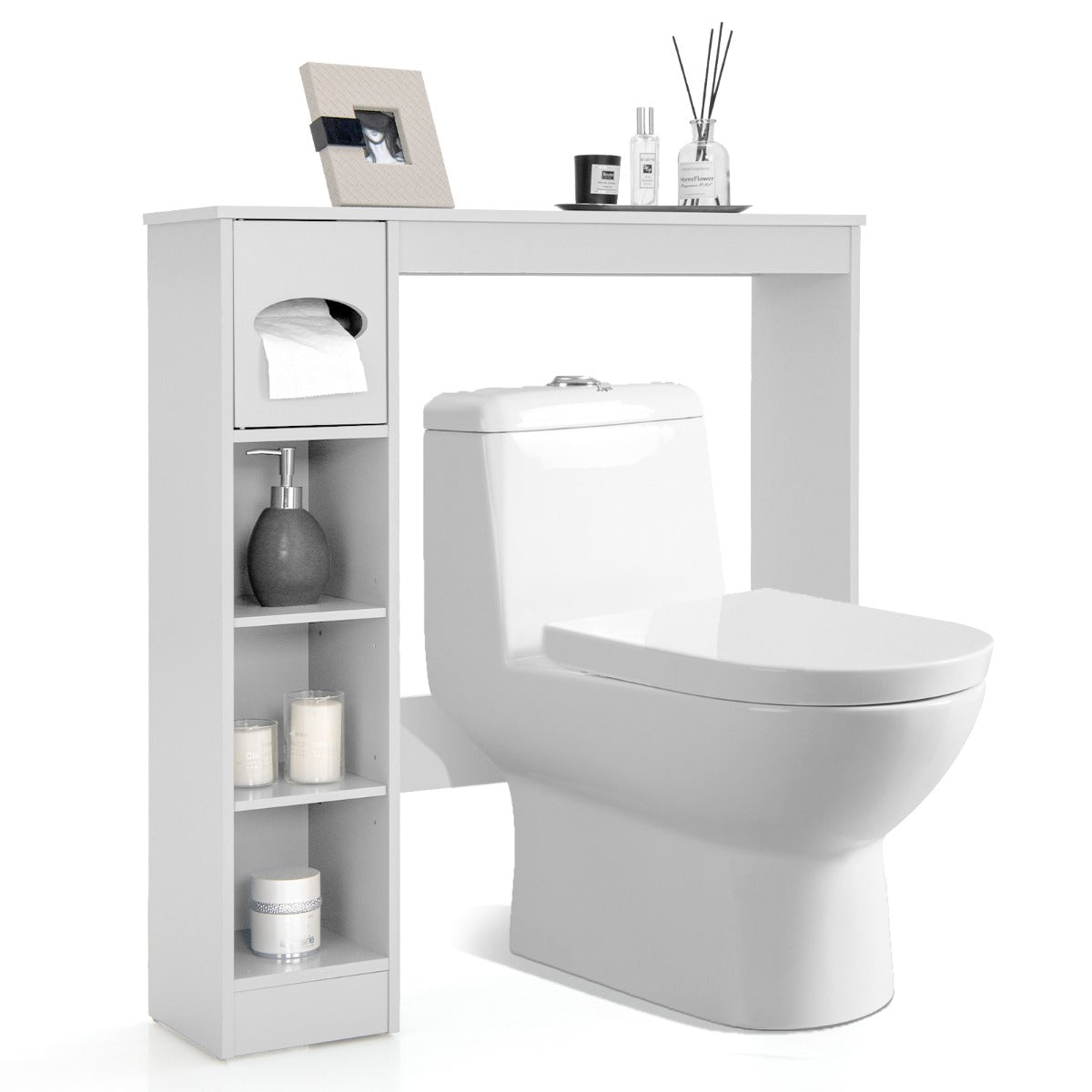 Over The Toilet Storage Cabinet with Adjustable Shelves and Paper Holder