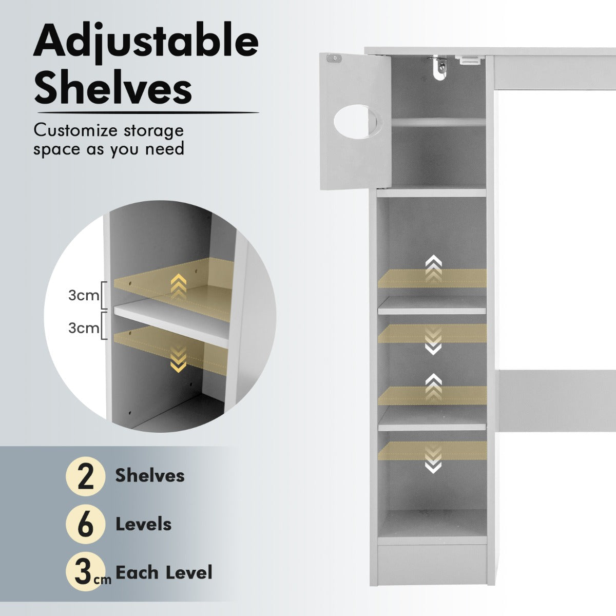 Over The Toilet Storage Cabinet with Adjustable Shelves and Paper Holder