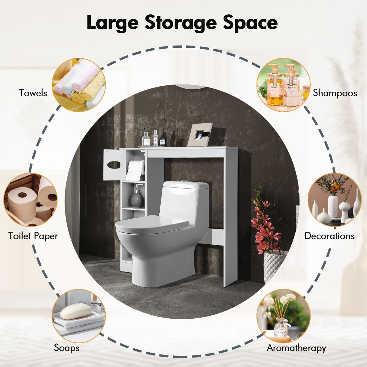 Over The Toilet Storage Cabinet with Adjustable Shelves and Paper Holder