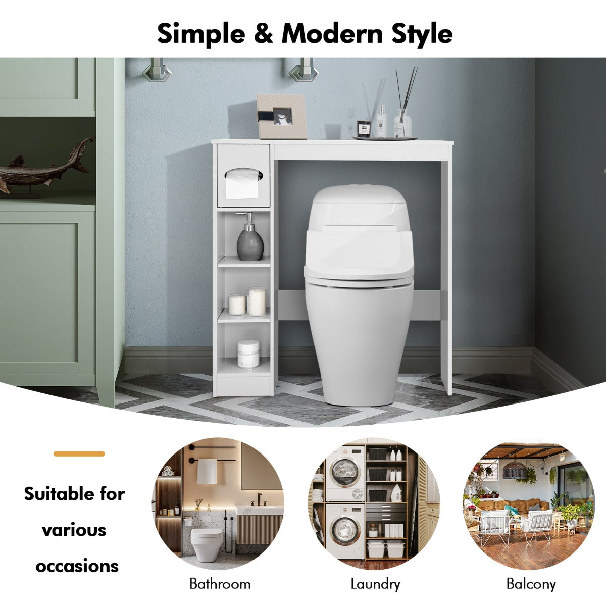 Over The Toilet Storage Cabinet with Adjustable Shelves and Paper Holder
