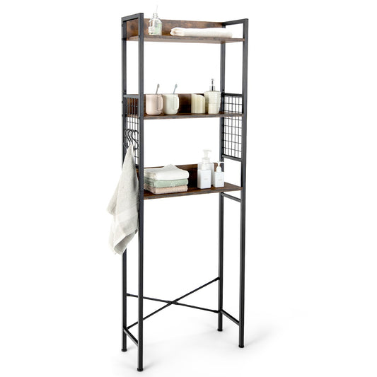 3-Tier Over-The-Toilet Storage Rack with Detachable Hooks