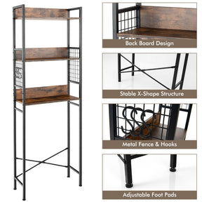 3-Tier Over-The-Toilet Storage Rack with Detachable Hooks