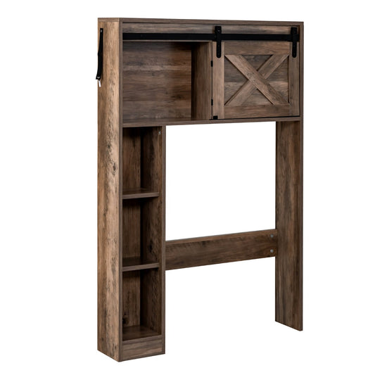 Over The Toilet Storage Cabinet with Sliding Barn Door and Shelves