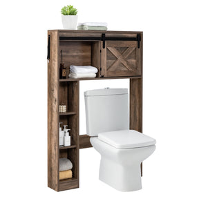 Over The Toilet Storage Cabinet with Sliding Barn Door and Shelves