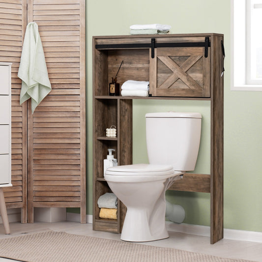 Over The Toilet Storage Cabinet with Sliding Barn Door and Shelves