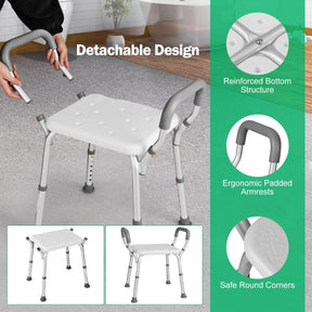 Bath Chair Shower Bench with Detachable Padded Arms for Seniors