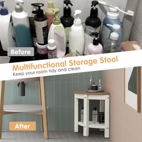 Corner Shower Bench Stool with Storage Shelf for Indoor/Outdoor Use