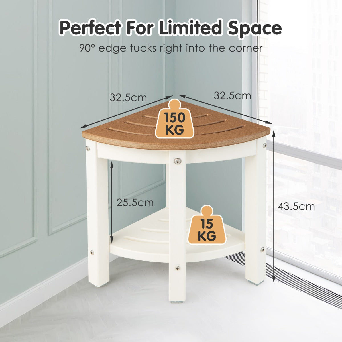 Corner Shower Bench Stool with Storage Shelf for Indoor/Outdoor Use