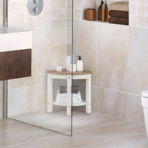 Corner Shower Bench Stool with Storage Shelf for Indoor/Outdoor Use