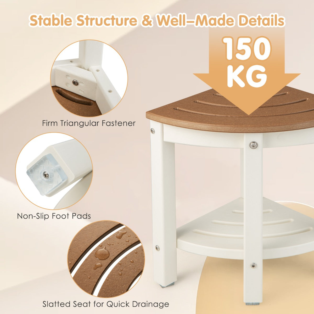 Corner Shower Bench Stool with Storage Shelf for Indoor/Outdoor Use