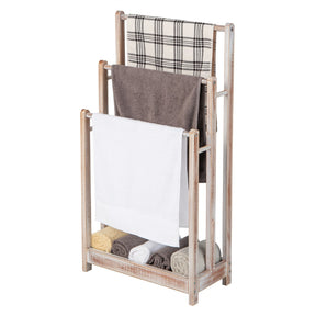 Freestanding Wood Towel Rack with Bottom Storage Shelf for Bathroom