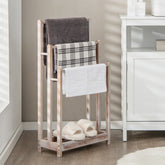 Freestanding Wood Towel Rack with Bottom Storage Shelf for Bathroom