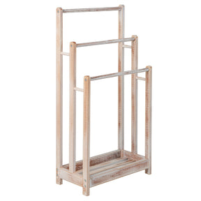 Freestanding Wood Towel Rack with Bottom Storage Shelf for Bathroom