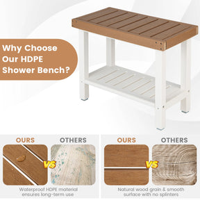2-Tier Waterproof Shower Bench with Storage Shelf & Anti-slip Pads