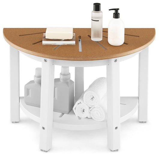 2-Tier Shower Bench with Semicircular Seat & Storage Shelf