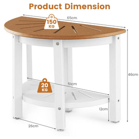 2-Tier Shower Bench with Semicircular Seat & Storage Shelf
