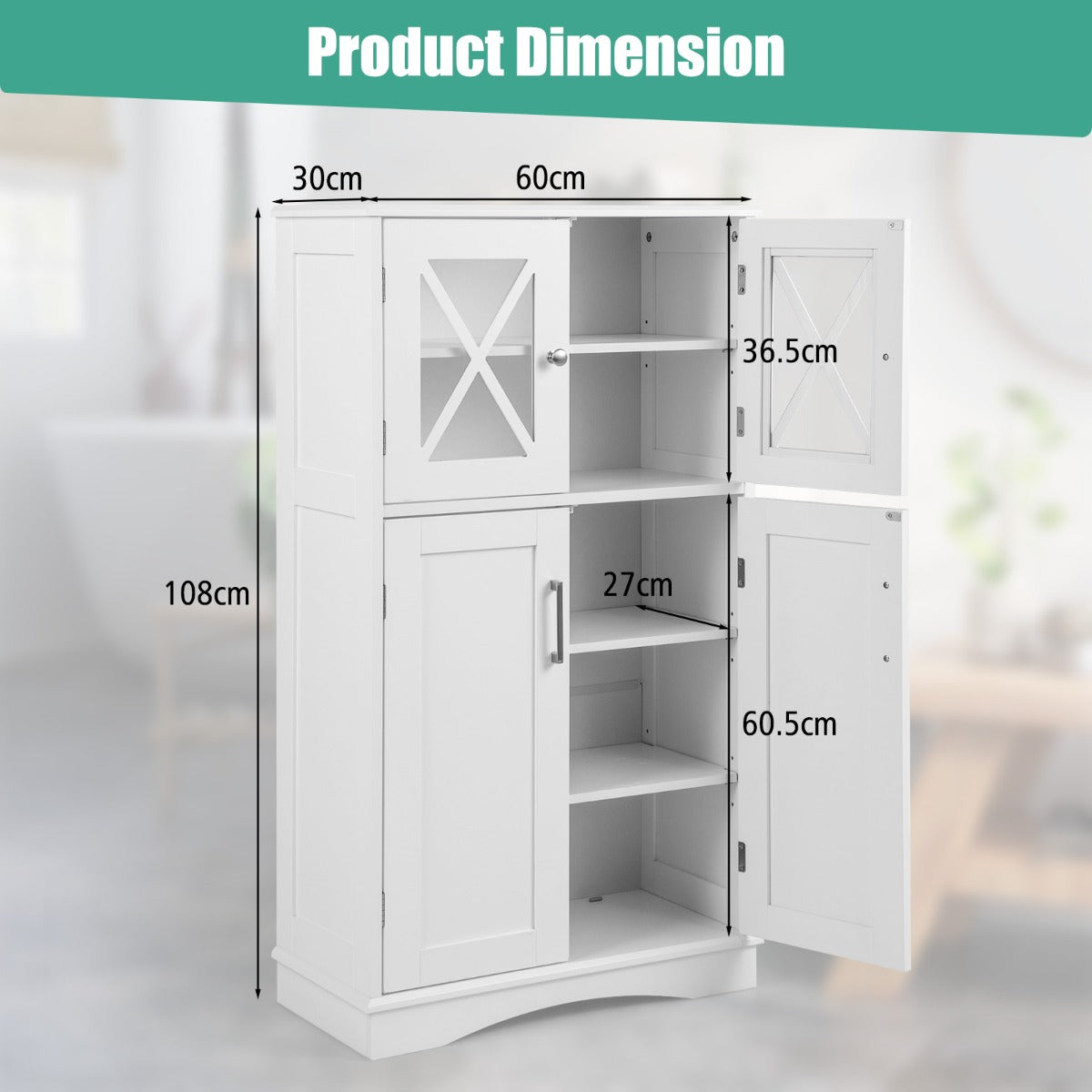 Bathroom Storage Cabinet with Adjustable Shelves for Bathroom