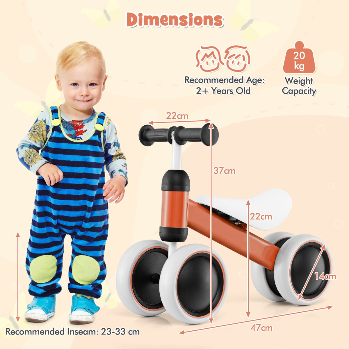 Baby Balance Training Bike with 4 Wheels for Infant