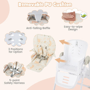 Baby Foldable Convertible High Chair with Adjustable Height Recline