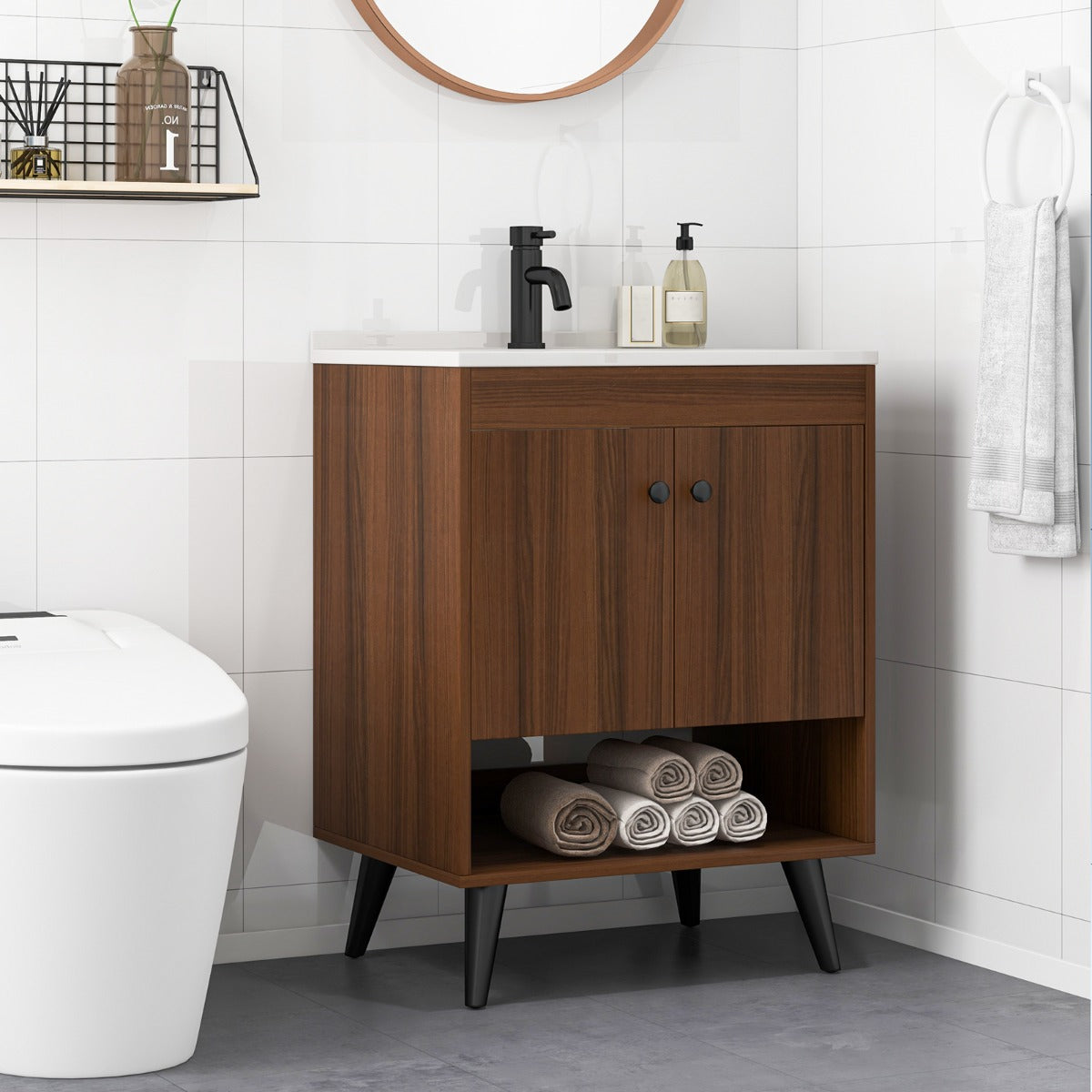 Bathroom Vanity Sink Combo with Doors and Open Shelf