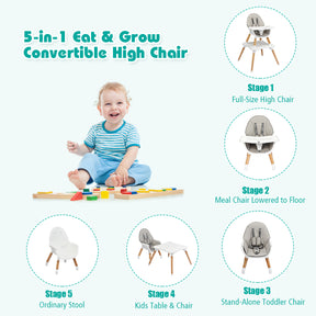 5-in-1 Convertible Wooden High Chair for Toddlers