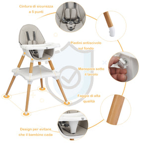 5-in-1 Convertible Wooden High Chair for Toddlers